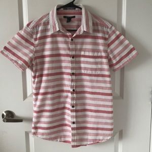 White & Red Striped Short Sleeve Button Down